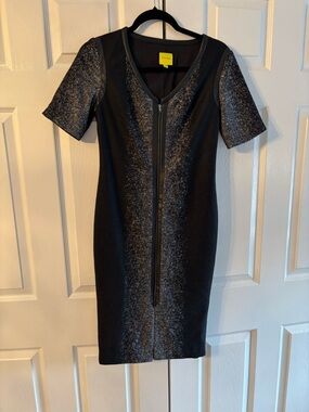 Akris Punto Black Metallic-Trim Zip-Front Midi Dress